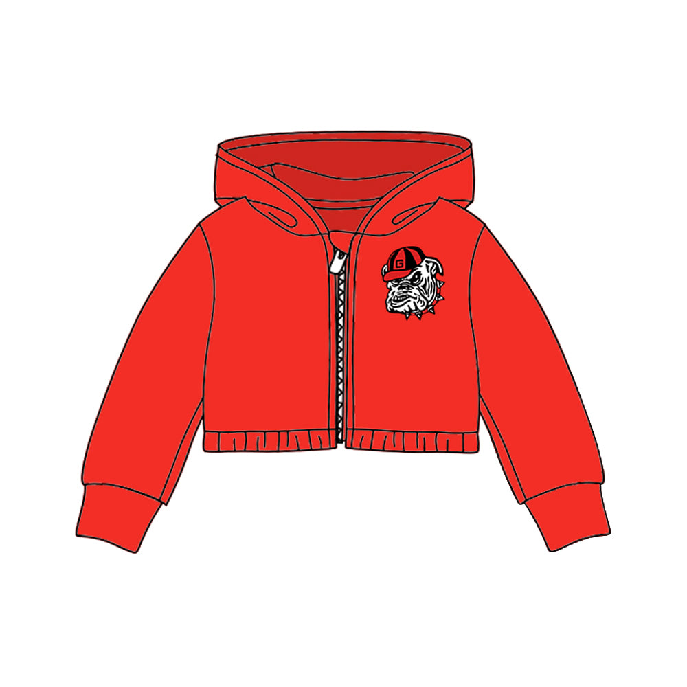 (Custom Design MOQ 5) Red G Football Team's Print Hoodie Jacket Top