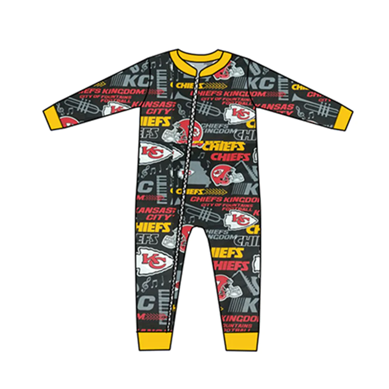(Custom Design MOQ 5) Black Football Team's Baby Zip Romper