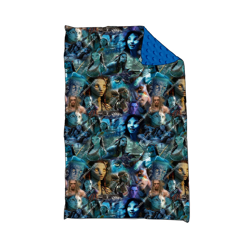(Custom Design MOQ 5) Blue Movie Character print baby blanket