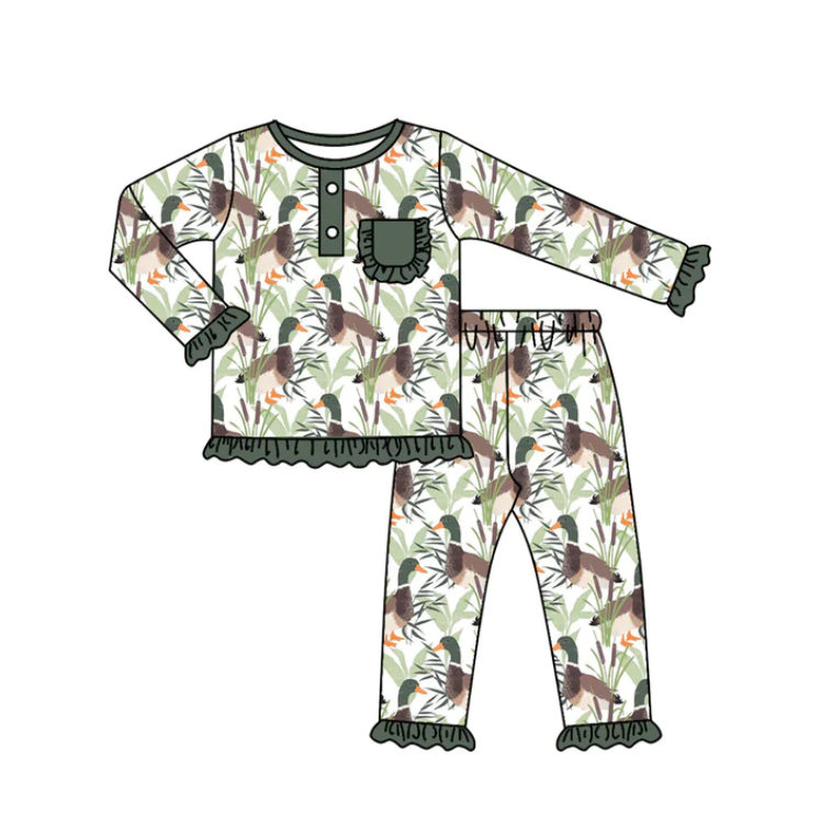 (Custom Design MOQ 5) Duck Print Girls Pajamas Clothes Set
