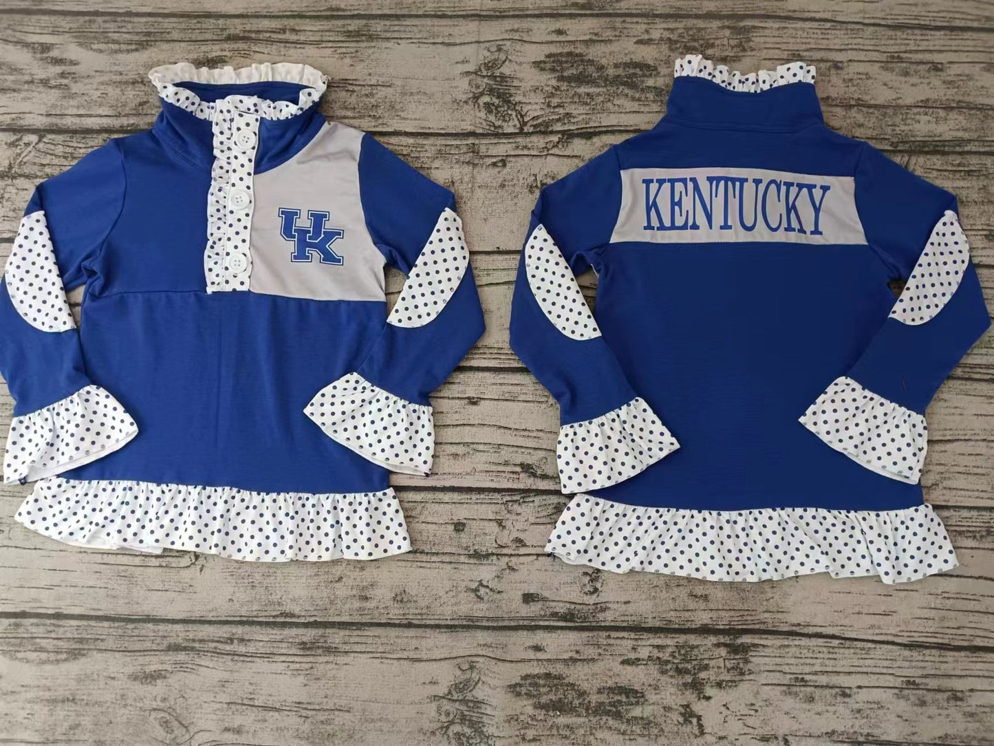 (Custom Design Preorder MOQ 3) Girls blue UK football team's long sleeve button pullover shirts