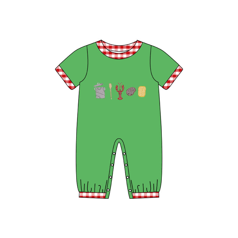 (Custom Design MOQ 5) Green Crawfish Print Baby Boys Romper