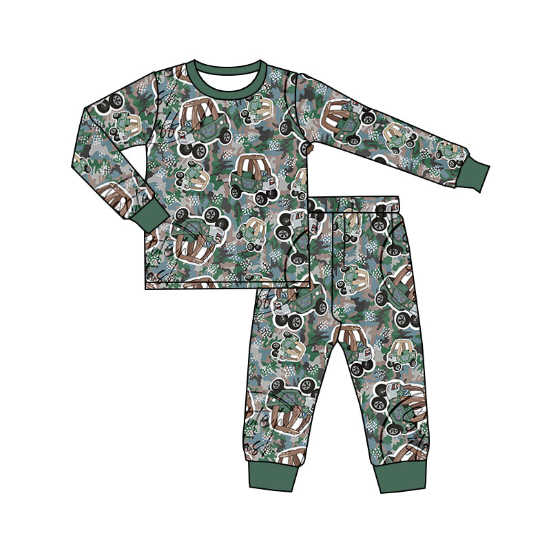 (Custom Design MOQ 5) Camo Truck Print Boys Pajamas Clothes Set