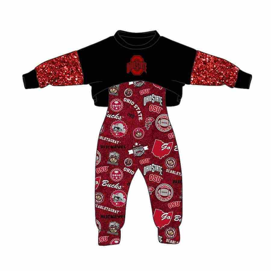 (Custom Design Preorder MOQ 5) Team's Oklahoma Sooners Print Jumpsuits Girls Fall Clothes Set