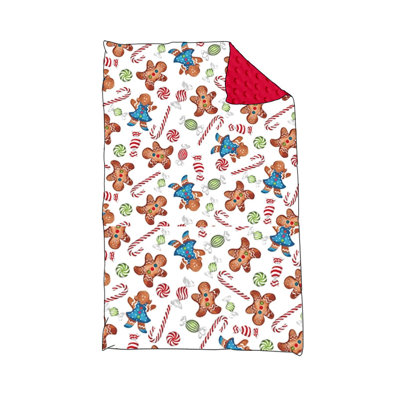 (Custom Design Preorder MOQ 5)Christmas Gingerbread Candy Cane Print Baby Blanket