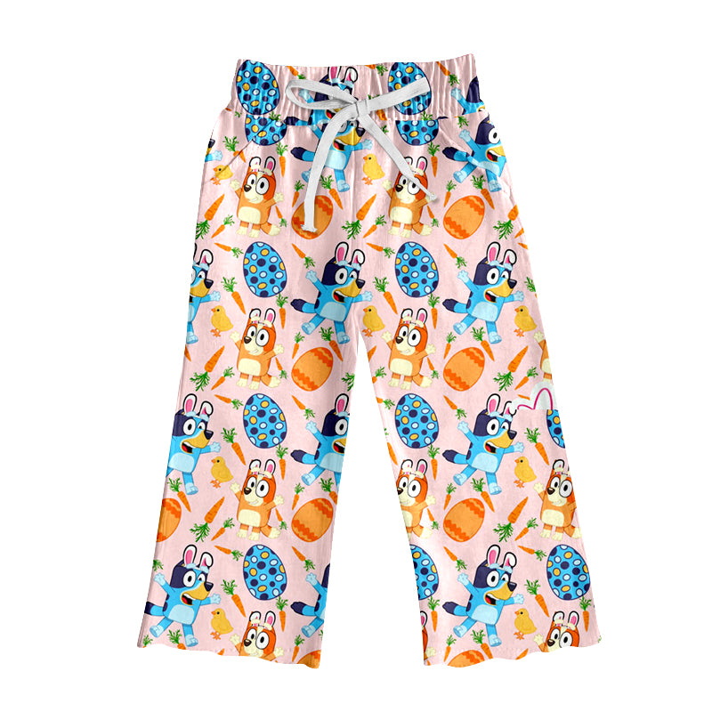 (Custom Design Preorder MOQ 5) Adult Cartoon Dog Egg Carrot Pink Print Woman Easter Pajamas Pants