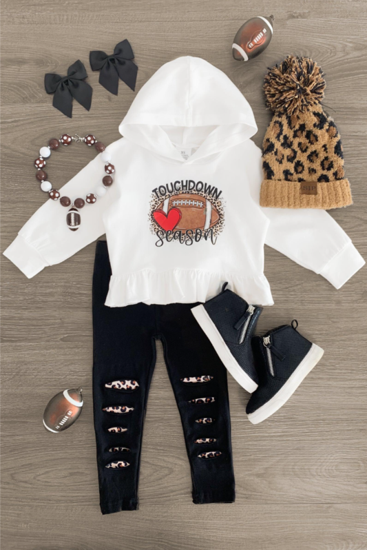(Custom Design Preorder MOQ 5) Touchdown Season Football Hoodie Top Hole Pants Girls Clothes Set