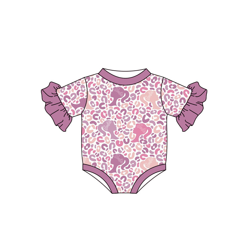(Custom Design Preorder MOQ 5) Pink BA Leopard Print Baby Girls Romper
