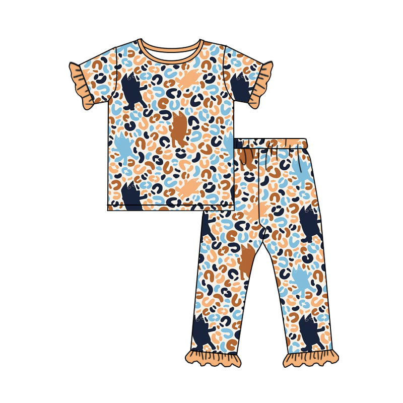 (Custom Design Preorder MOQ 5) Cartoon Dog Leopard Print Girls Pajamas Clothes Set