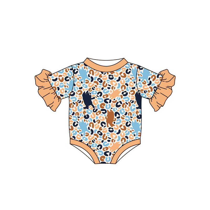 (Custom Design Preorder MOQ 5) Cartoon Dog Leopard Print Baby Girls Romper
