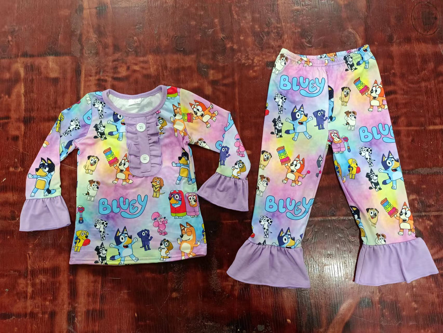(Custom Design Preorder MOQ 5) Cartoon Dog Print Girls Clothes Set