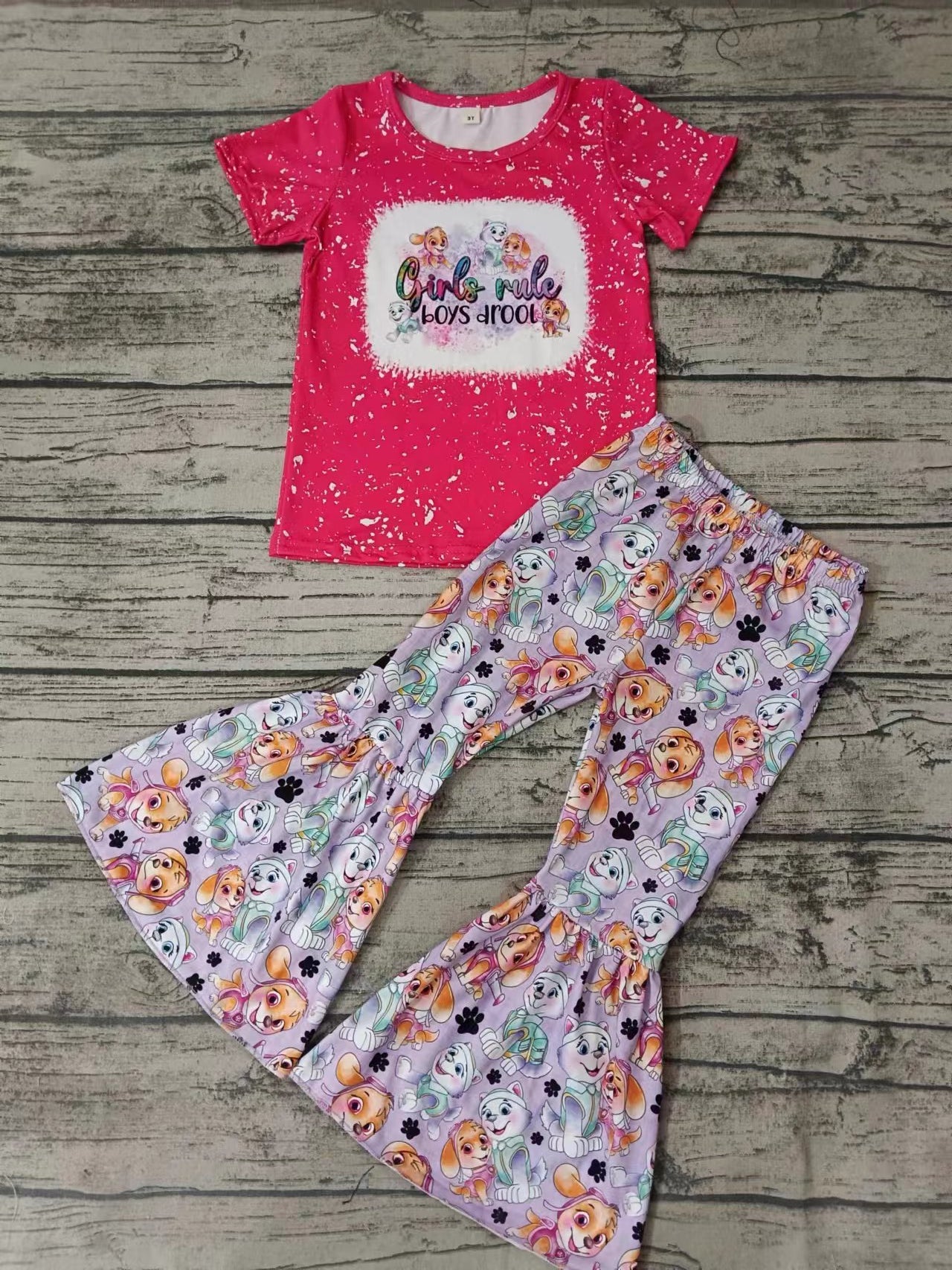 (Custom Design Preorder MOQ 5) Cartoon Dog Print Girls Clothes Set