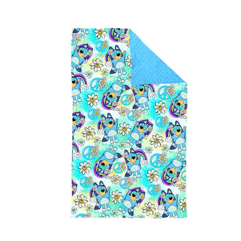(Custom Design Preorder MOQ 5)NO.1 Blue Cartonn Dog Flowers Print Baby Blanket