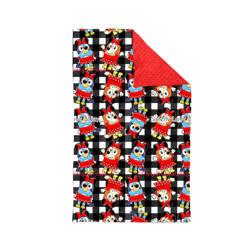 (Custom Design Preorder MOQ 5)NO.2 Cartonn Dog Black Plaid Print Baby Blanket