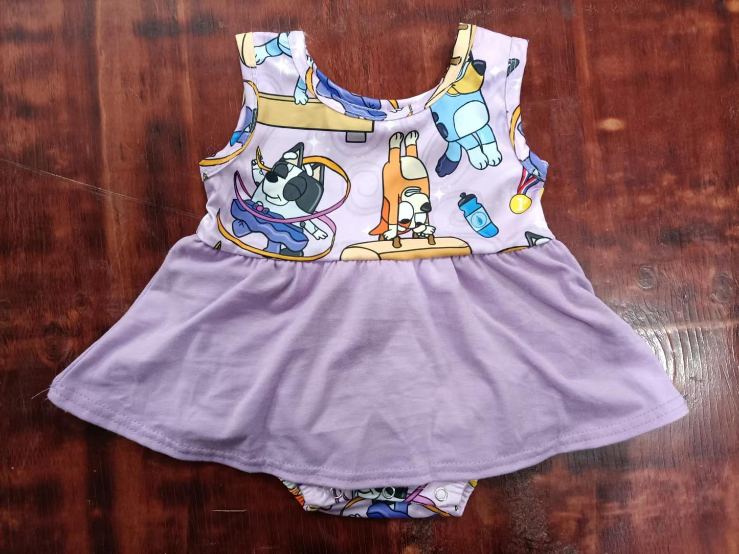 (Custom Design Preorder MOQ 5) Purple Cartoon Dog Print Baby Girls Romper