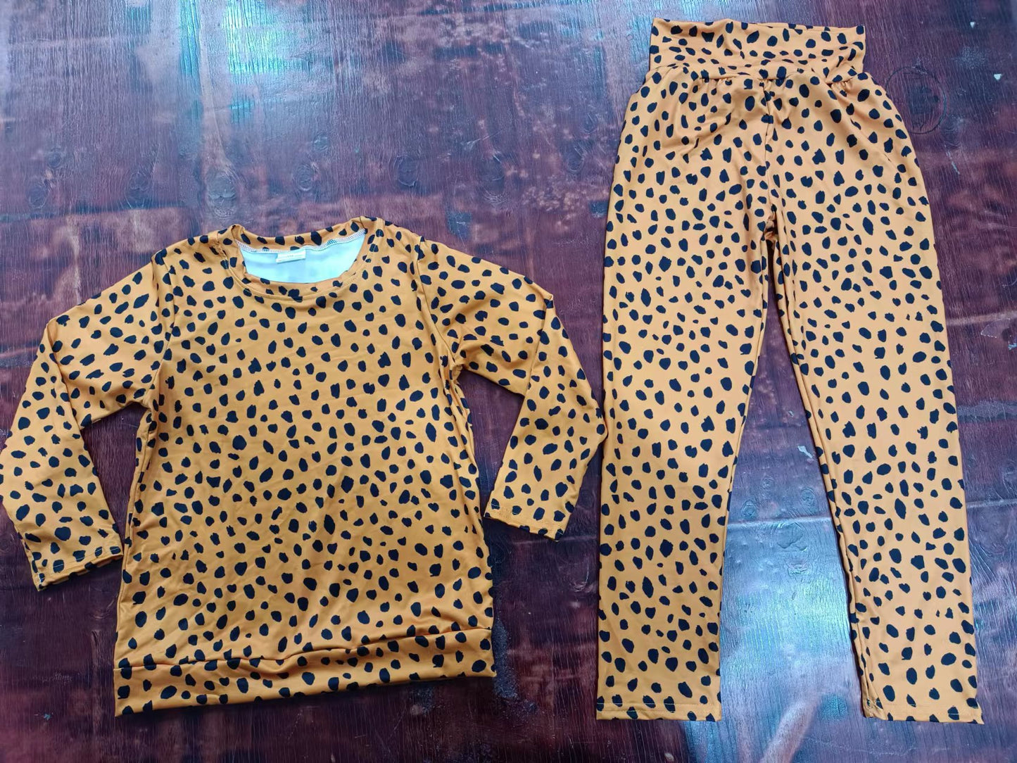 (Custom Design Preorder MOQ 5) Leopard Print Girls Pajamas Clothes Set