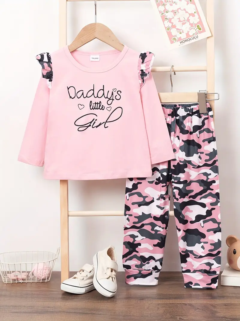 (Custom Design Preorder MOQ 5) Daddy's Little Girl Pink Camo Girls Clothes Set