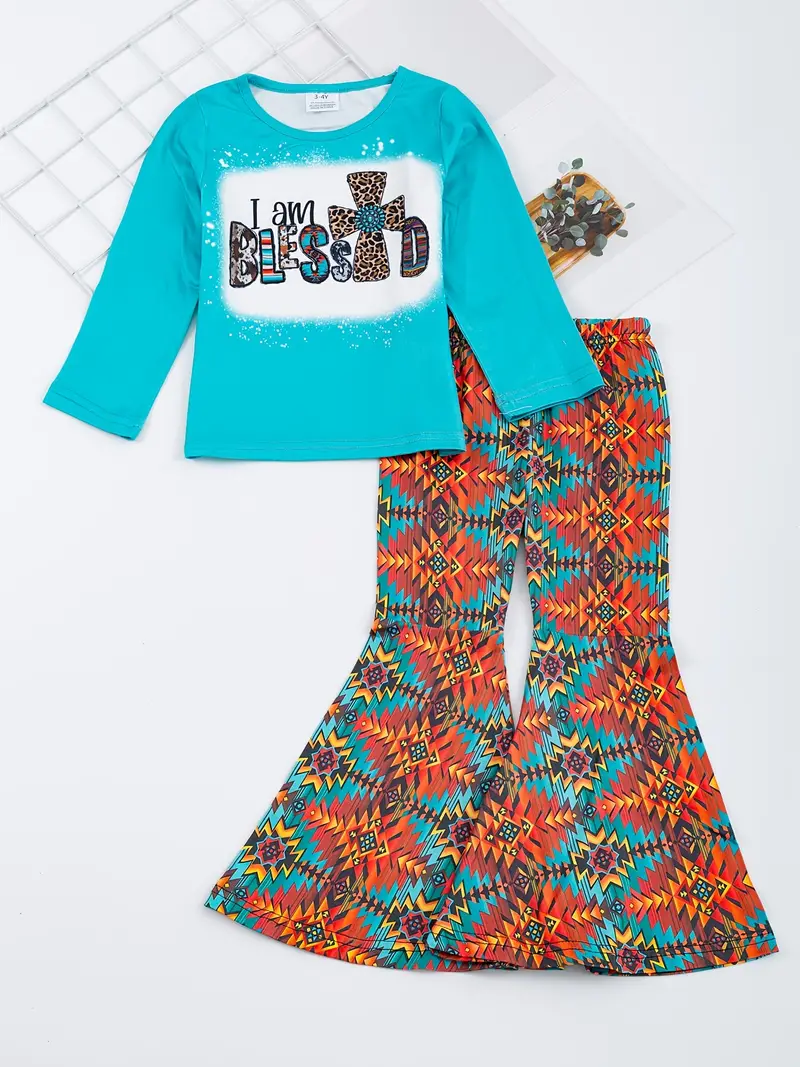 (Custom Design Preorder MOQ 5) I am Blesstd Aztec Bell Pants Girls Easter Clothes Set