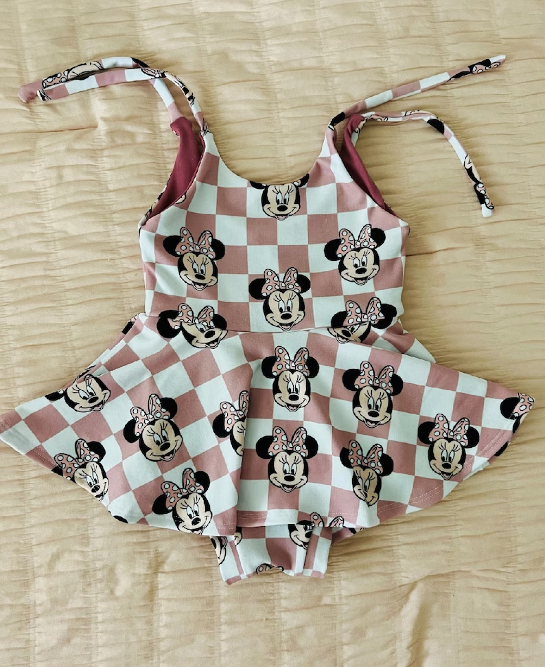 (Custom Design Preorder MOQ 5) Cartoon Mouse Pink Plaid Print Baby Girls Romper