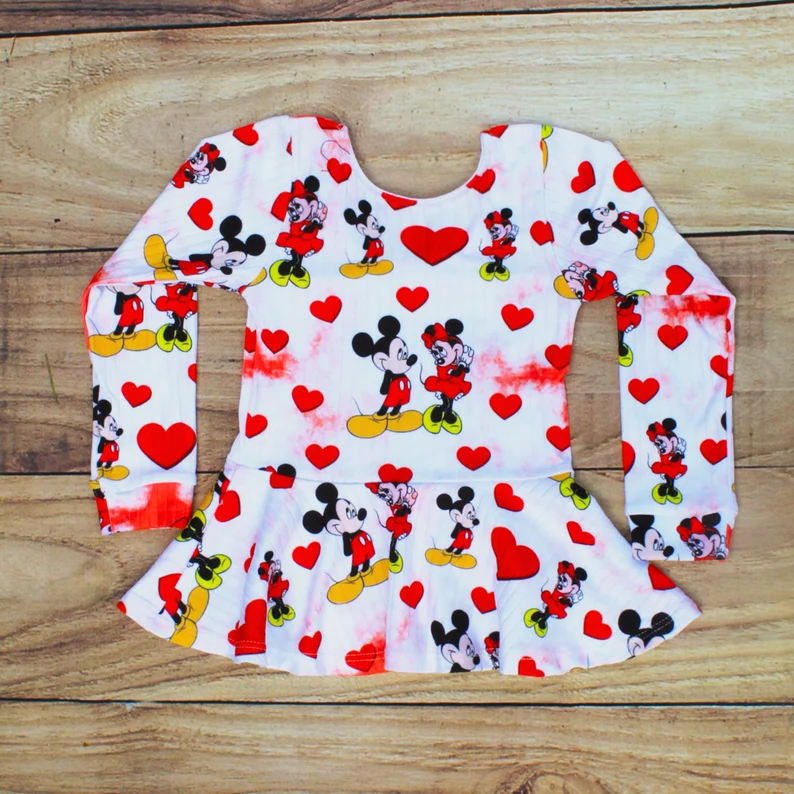 (Custom Design Preorder MOQ 5) Cartoon Mouse Heart Print Girls Valentine's Tee Shirts Top