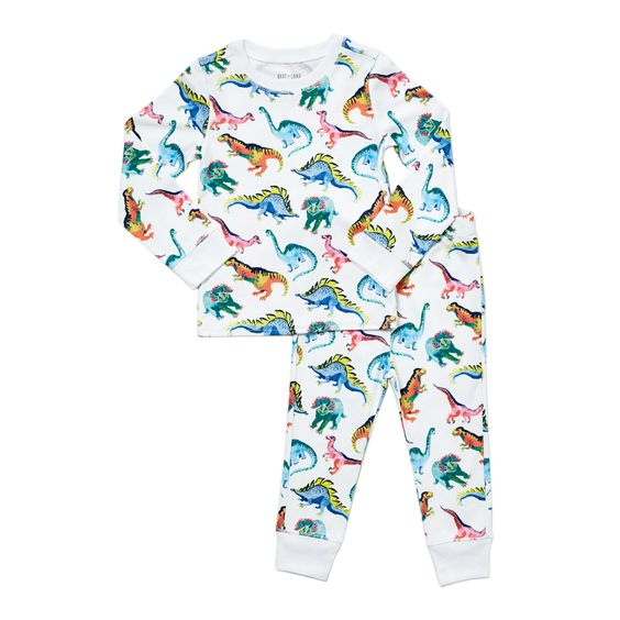 (Custom Design Preorder MOQ 5) Colorful Dino Print Boys Pajamas Clothes Set