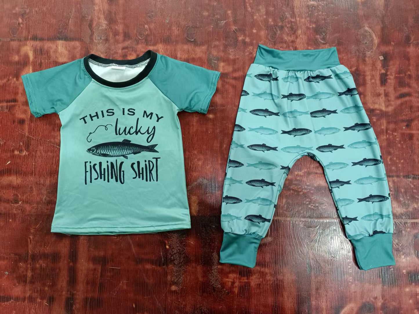 (Custom Design Preorder MOQ 5) Lucky Fishing Boys Clothes Set