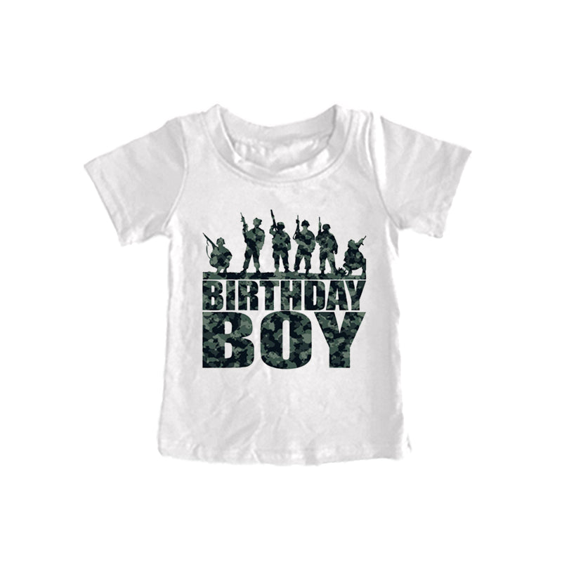 (Custom Design Preorder MOQ 5) Birthday Boy Camo Print Boys Tee Shirts Top