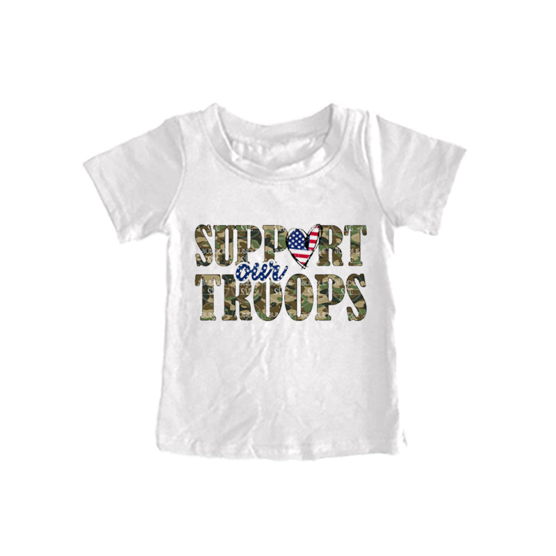 (Custom Design Preorder MOQ 5) Support Troops Camo Print Boys Tee Shirts Top