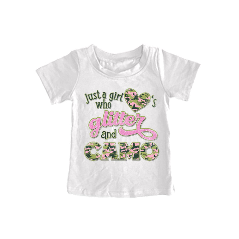 (Custom Design Preorder MOQ 5) Who Loves Camo Print Girls Tee Shirts Top