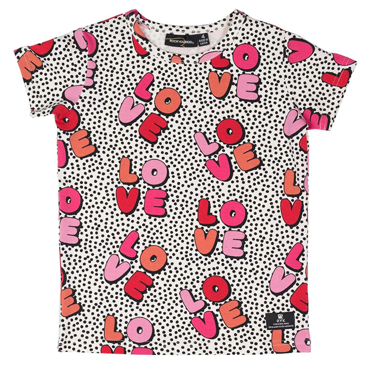 (Custom Design Preorder MOQ 5) LOVE Dots Print Girls Valentine's Tee Shirts Top