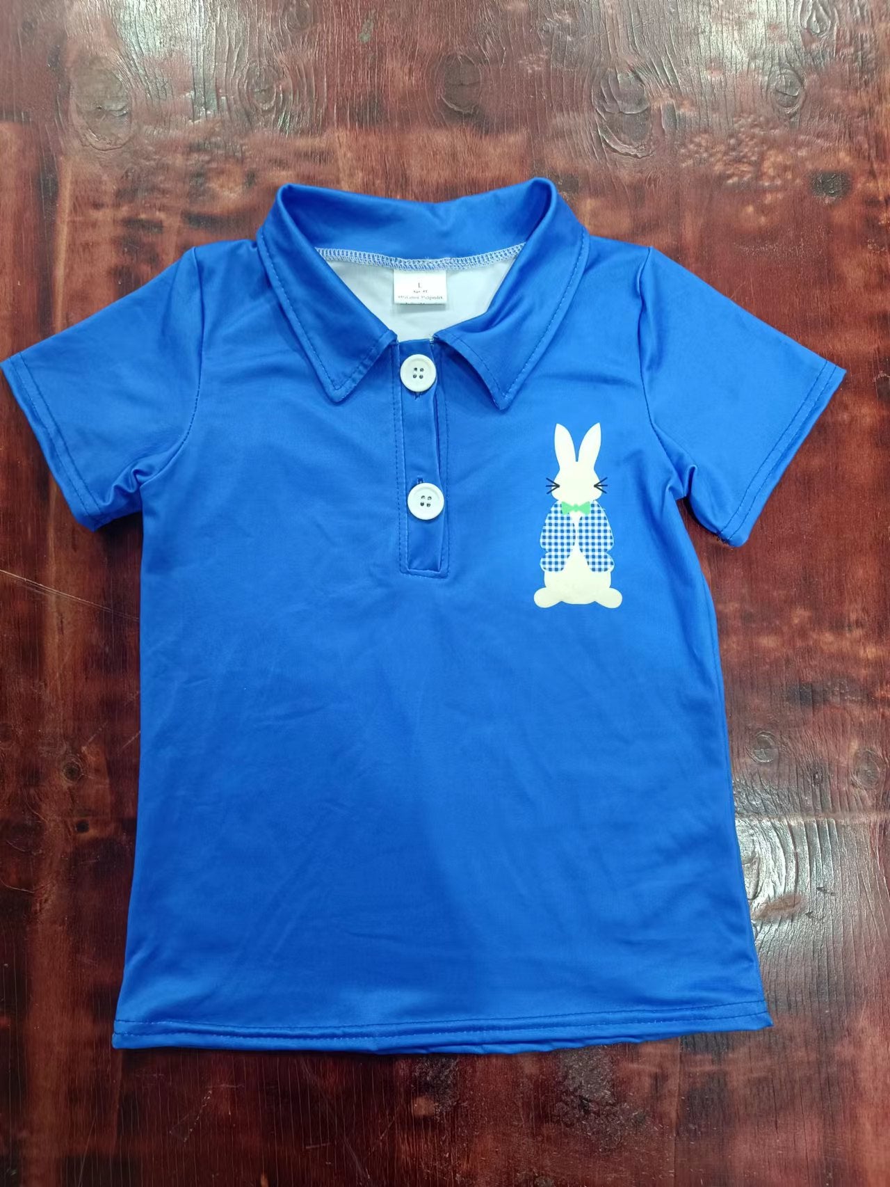 (Custom Design Preorder MOQ 5) Blue Bunny Print Boys Polo Tee Shirts Top