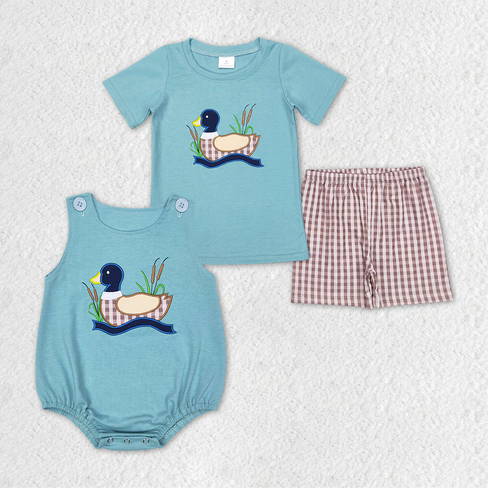 Duck Embroidery Plaid Print Brothers Summer Matching Clothes