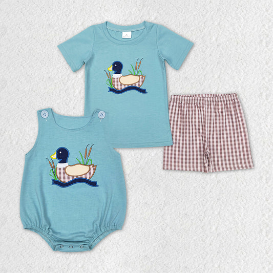 Duck Embroidery Plaid Print Brothers Summer Matching Clothes