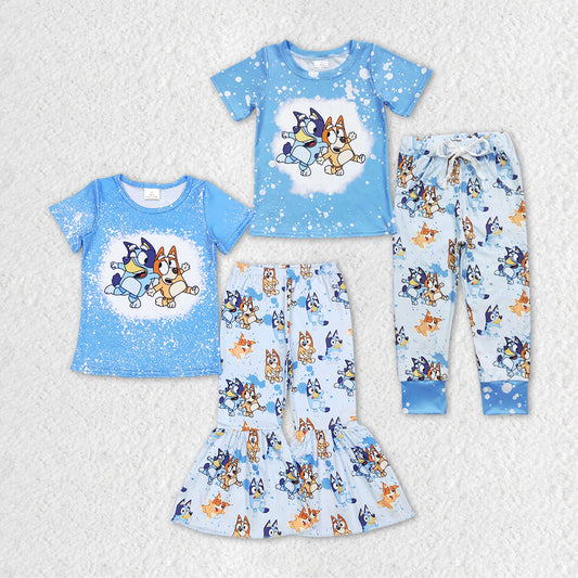 Cute Blue Cartoon Dog Print Sibling Matching Clothes