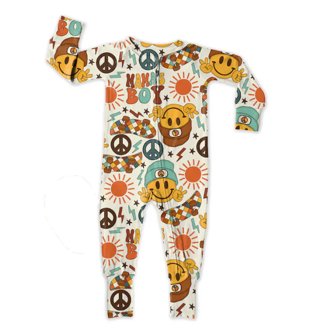 (Custom Design Preorder MOQ 5) MAMA'S BOY Smiling Face Baby Boys Zipper Romper