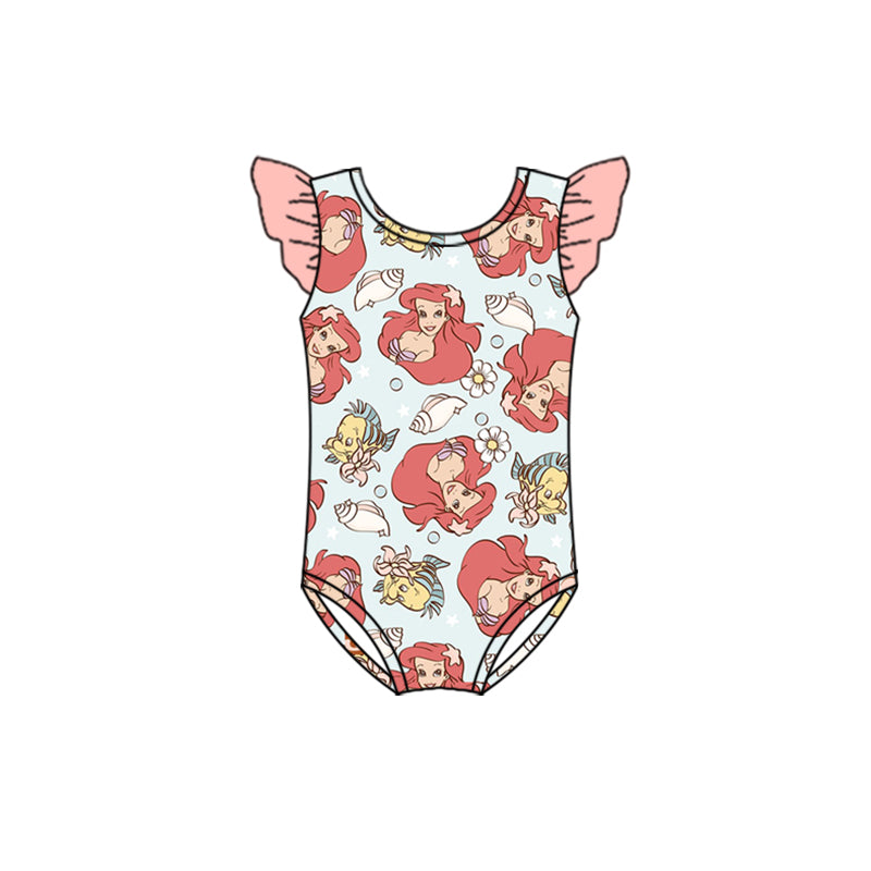 (Custom Design Preorder MOQ 5) Cartoon Mermaid Print Girls 1 Piece Swimsuits