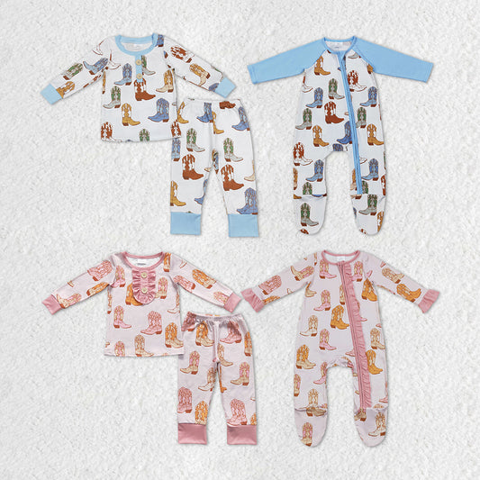 Boots Print Pajamas Sibling Western Matching Clothes