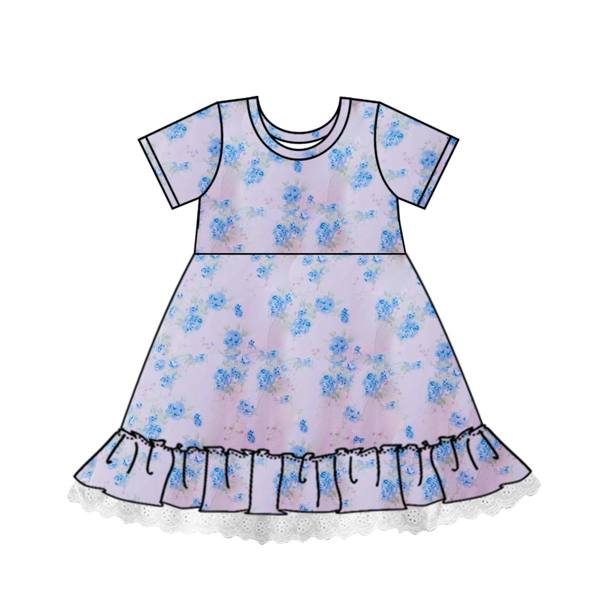 (Custom Design Preorder MOQ 5) Flowers Print Girls Summer Knee Length Dress