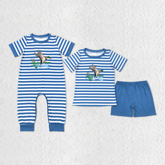 Blue Stripes Duck Embroidery Brothers Hunting Matching Clothes