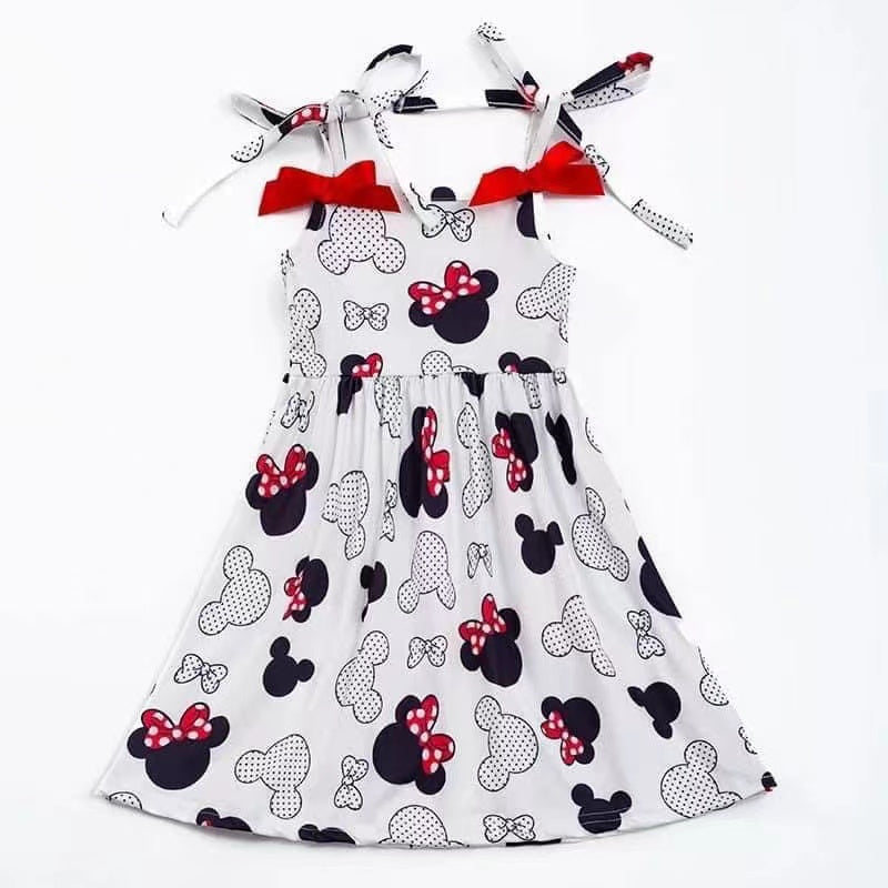 (Custom Design Preorder MOQ 5) Cartoon Mouse Print Girls Summer Knee Length Dress