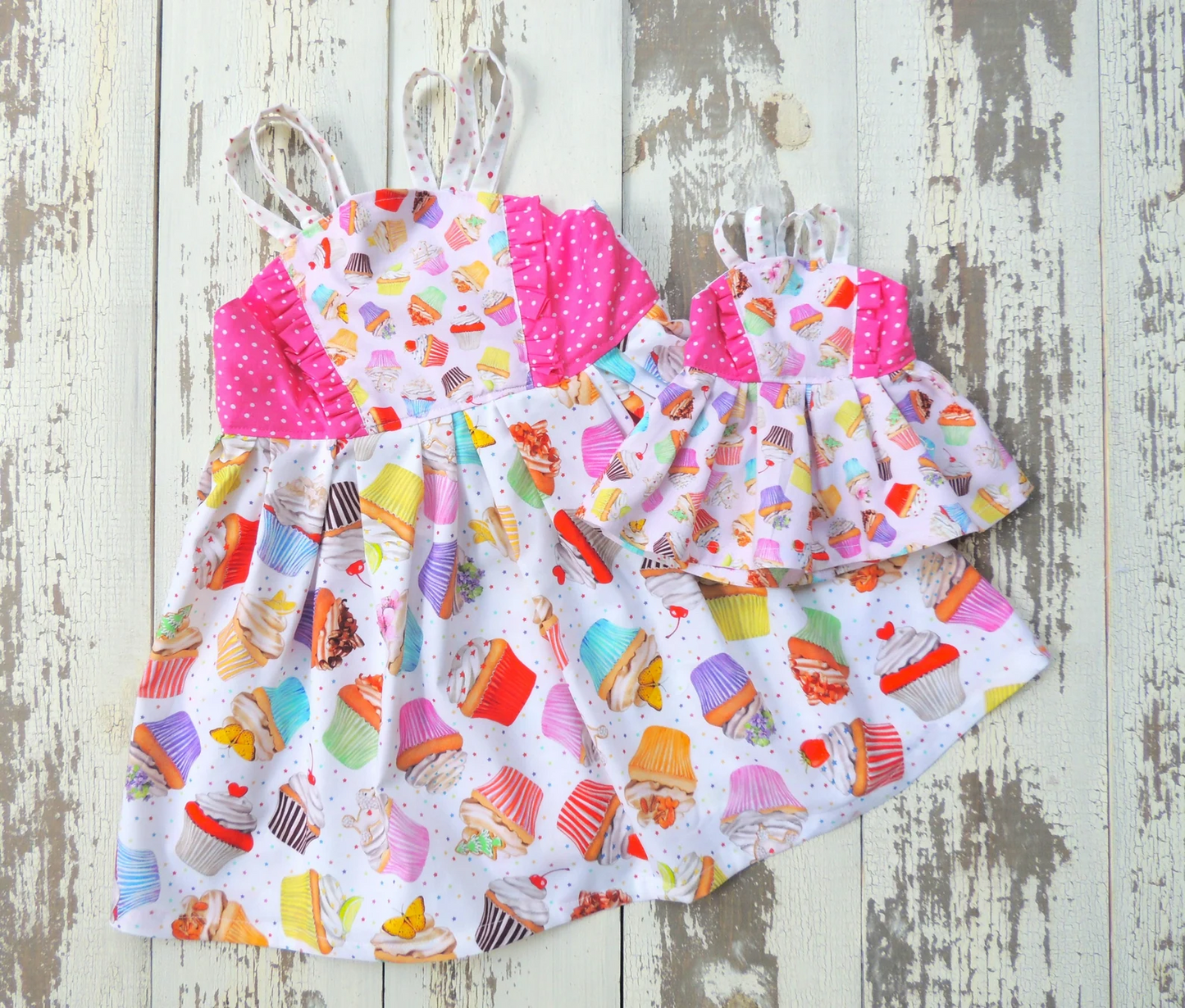 (Custom Design Preorder MOQ 5) Colorful Cupcake Print Girls Summer Knee Length Dress
