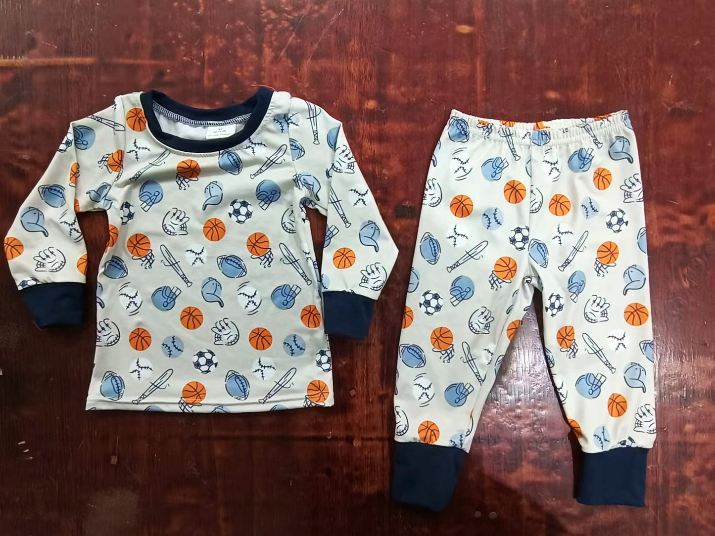 (Custom Design Preorder MOQ 5) Ball Print Boys Pajamas Clothes Set