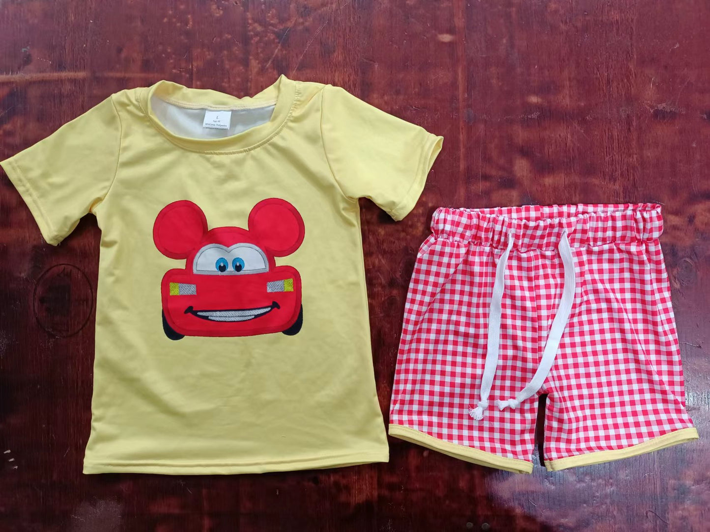 (Custom Design Preorder MOQ 5) Cartoon Car Print Boys Summer Clothes Set