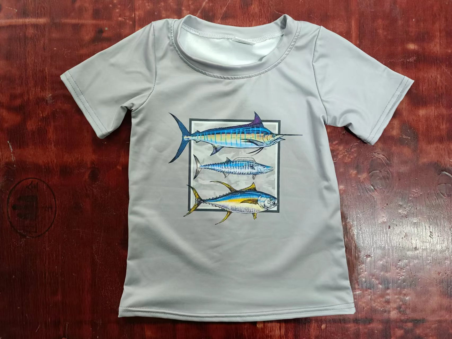 (Custom Design Preorder MOQ 5) Fish Grey Print Boys Summer Tee Shirts Top