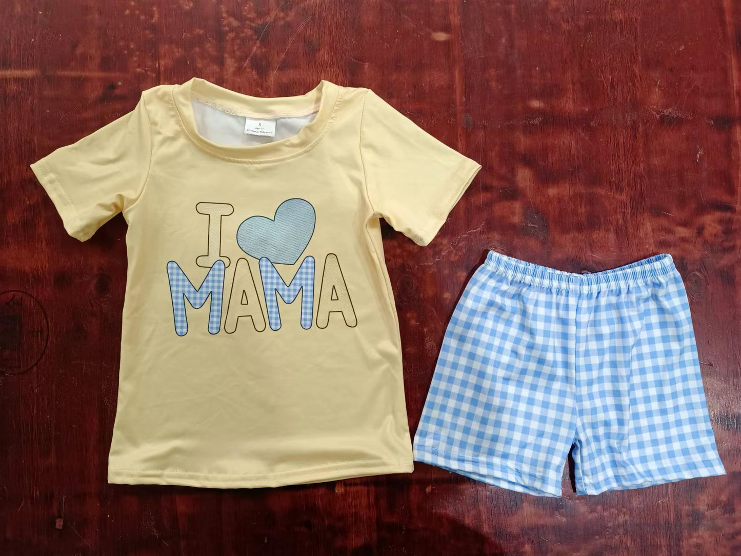 (Custom Design Preorder MOQ 5) I LOVE MAMA Print Boys Summer Clothes Set