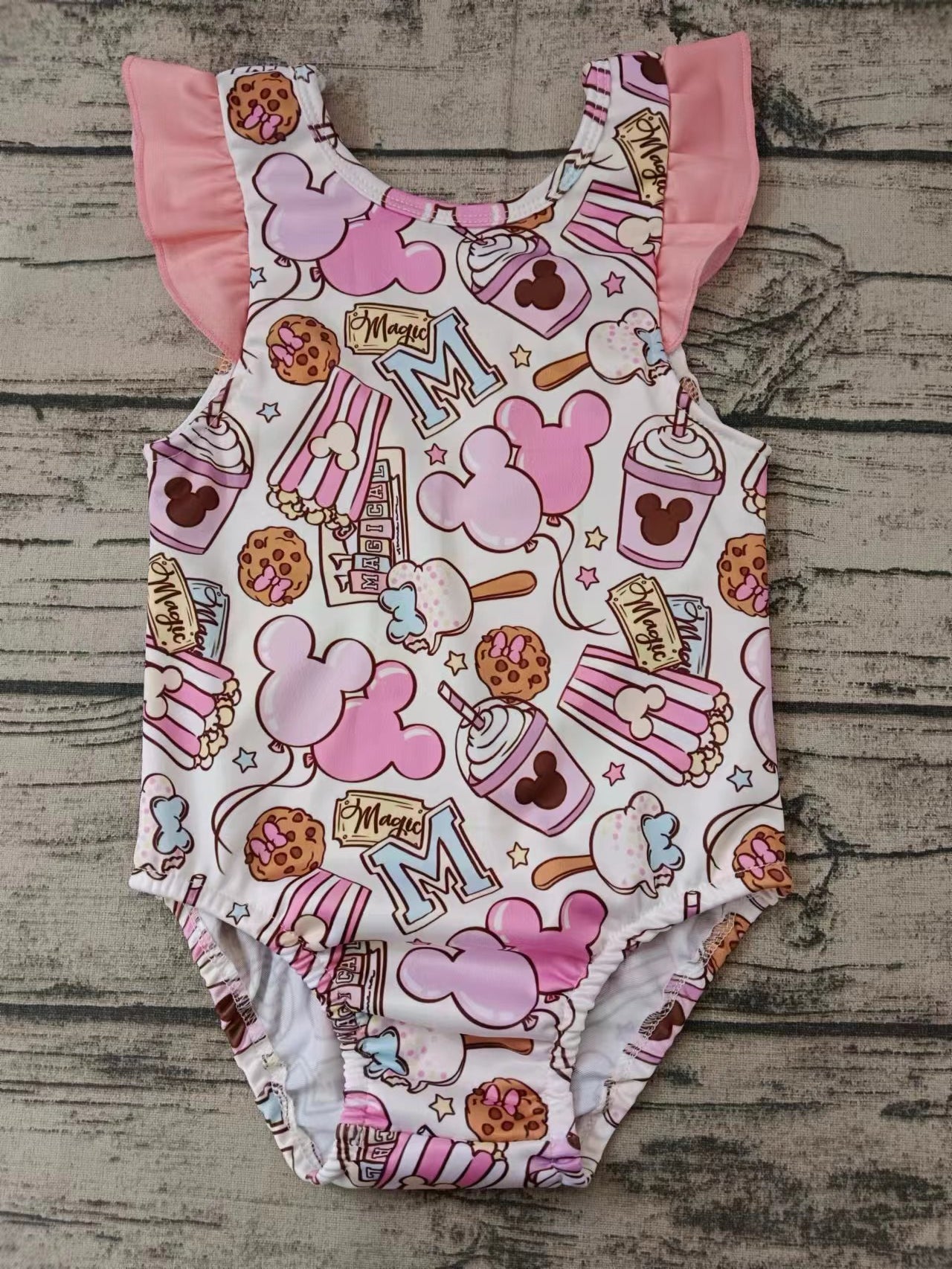 (Custom Design Preorder MOQ 5) Cartoon Mouse Cookie Print Baby Girls Summer Romper