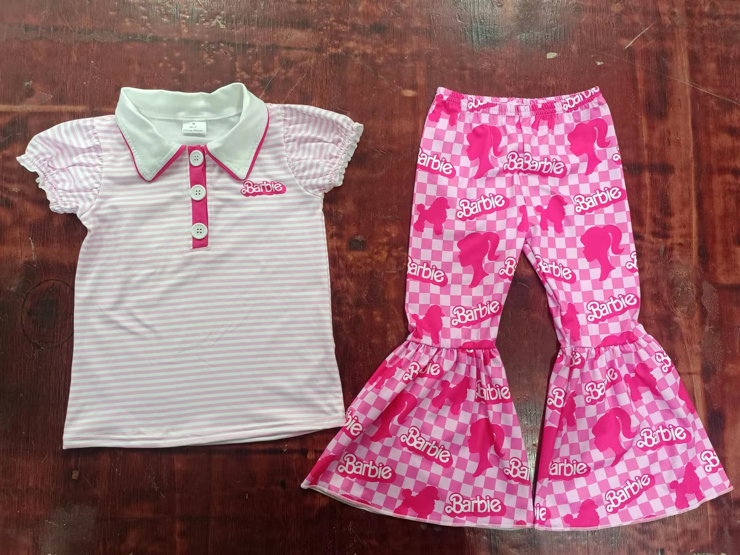 (Custom Design Preorder MOQ 5) Pink BA Print Girls Clothes Set