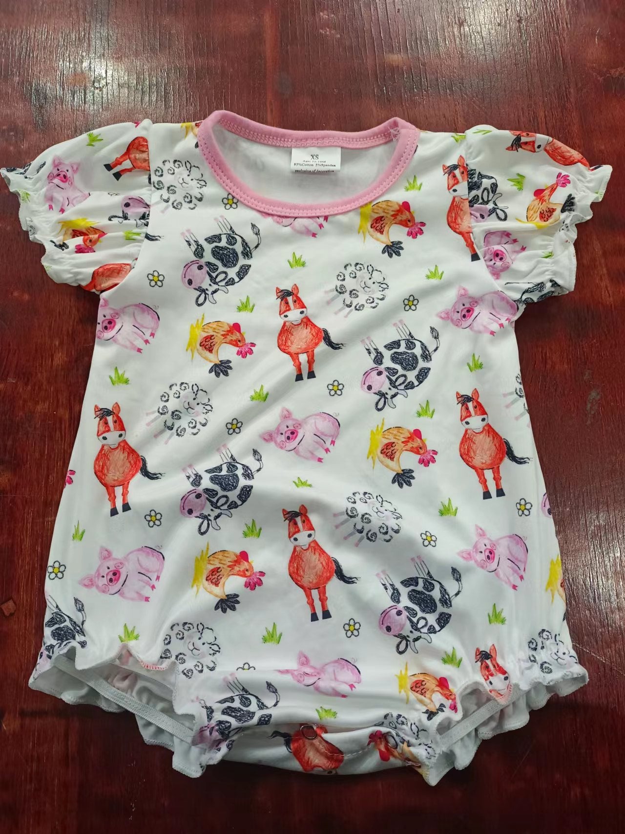 (Custom Design Preorder MOQ 5) Farm Animals Print Baby Girls Summer Romper