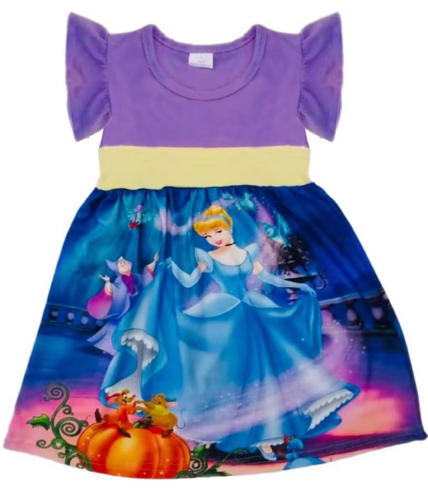 (Custom Design Preorder MOQ 5) Cartoon Princess Print Girls Knee Length Summer Dress