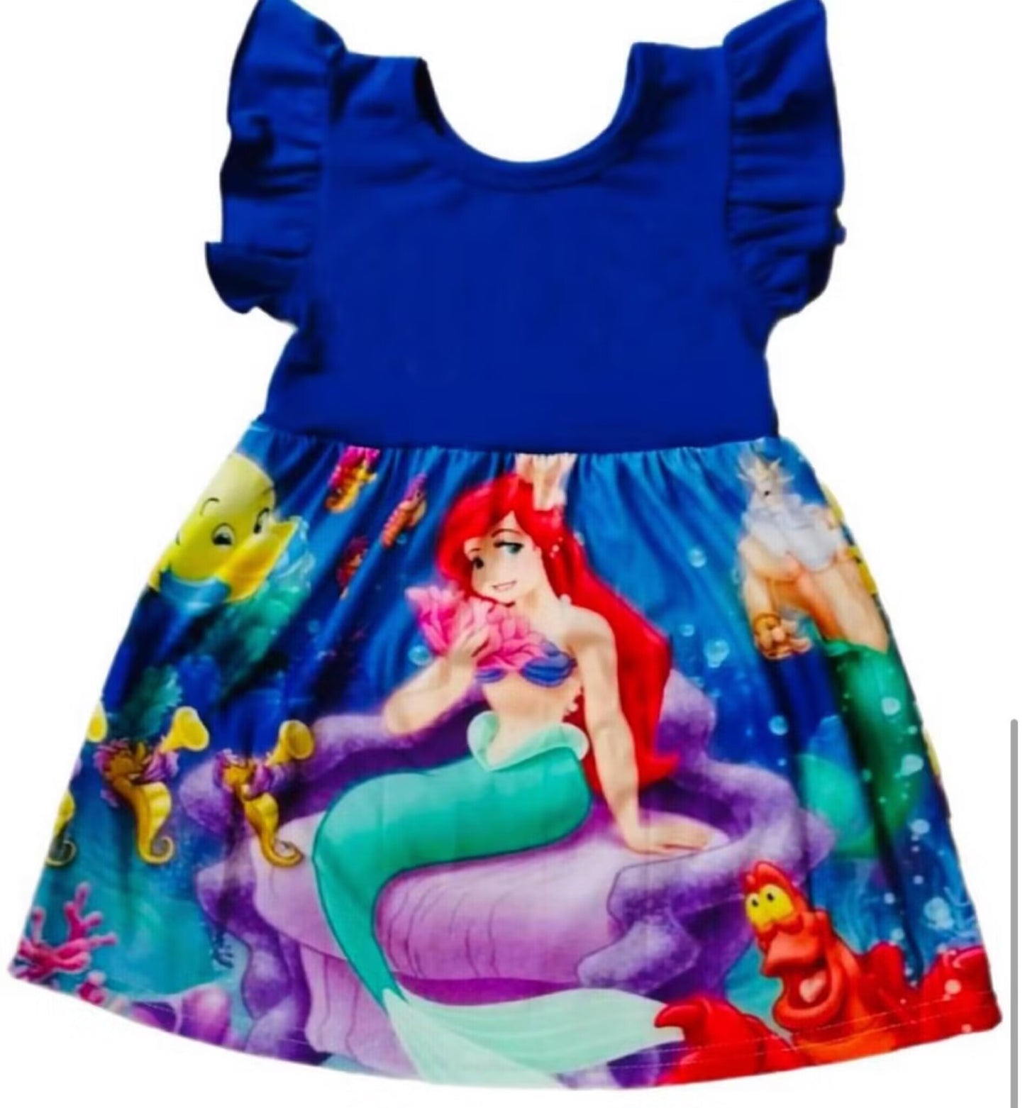 (Custom Design Preorder MOQ 5) Cartoon Princess Print Girls Knee Length Summer Dress